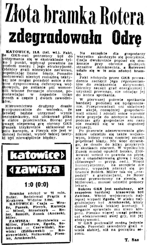 „Przegląd Sportowy” o meczu GKS Katowice – Zawisza (19.06.1966).