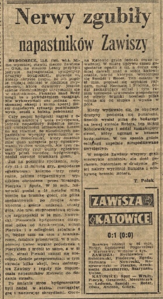„Przegląd Sportowy” z 12.06.1967 o meczu GKS Katowice – Zawisza (11.06.1967).