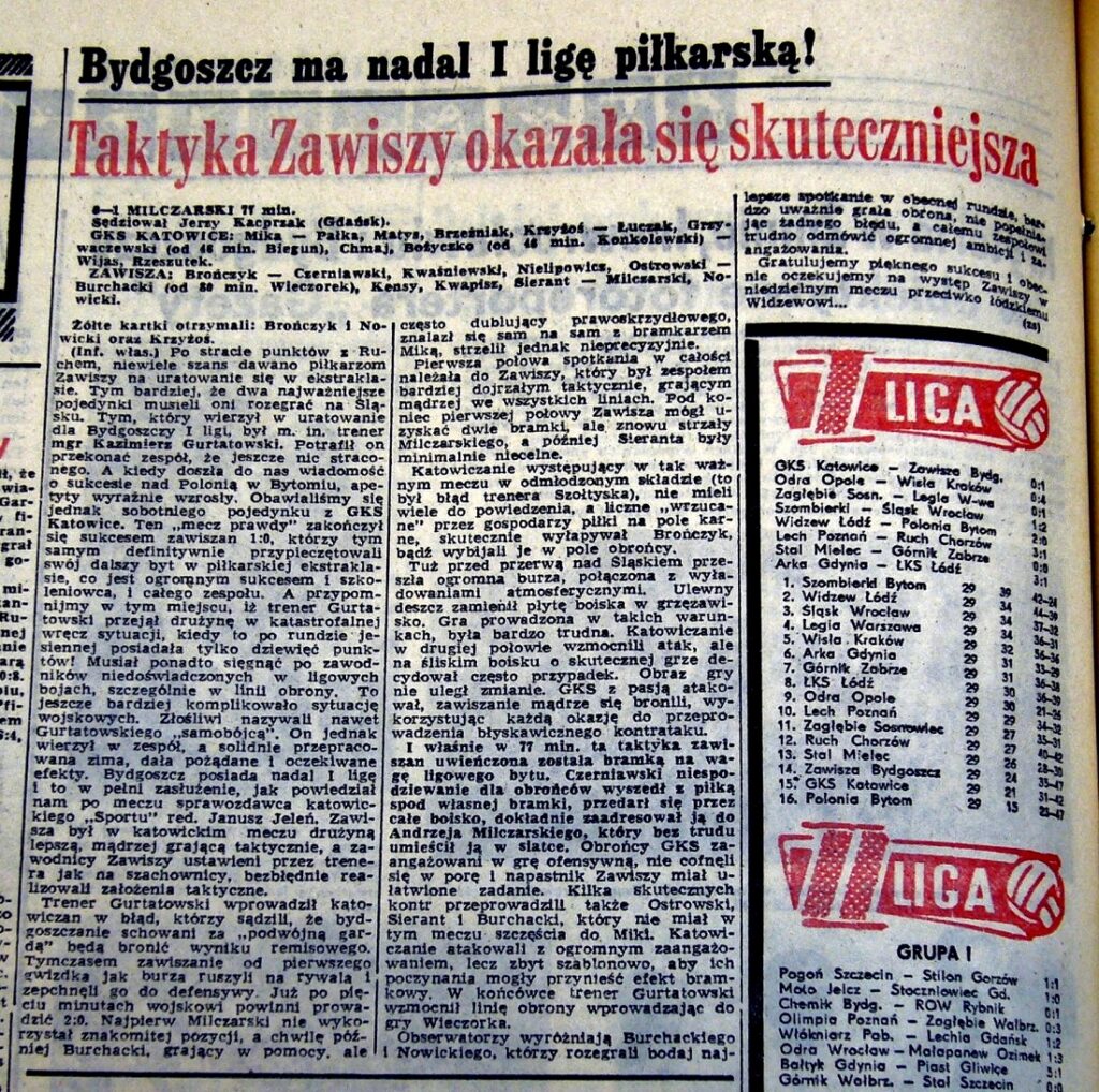 „Gazeta Pomorska" z 09.06.1980 o meczu GKS Katowice – Zawisza (07.06.1980). 