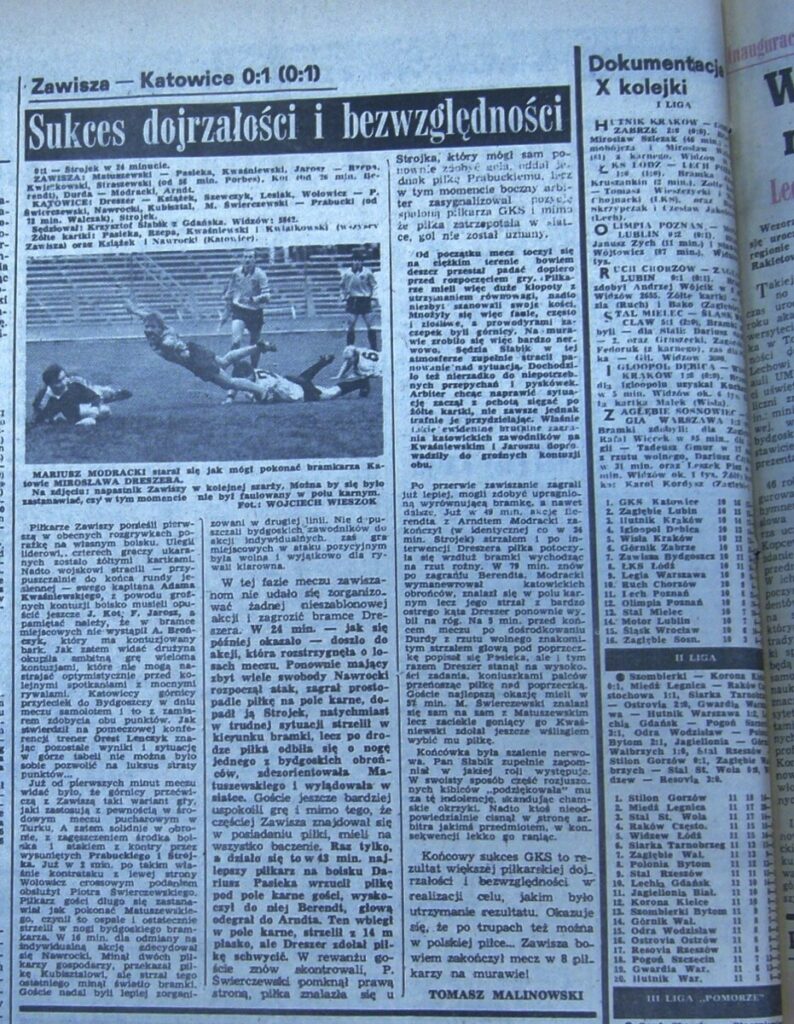 „Gazeta Pomorska" z 01.10.1990 o meczu Zawisza – GKS Katowice (30.09.1990).