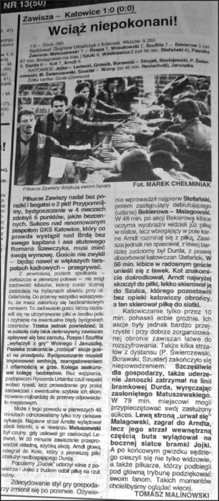 „Gazeta Pomorska" z 29.03.1993 o meczu Zawisza – GKS Katowice (27.03.1993).