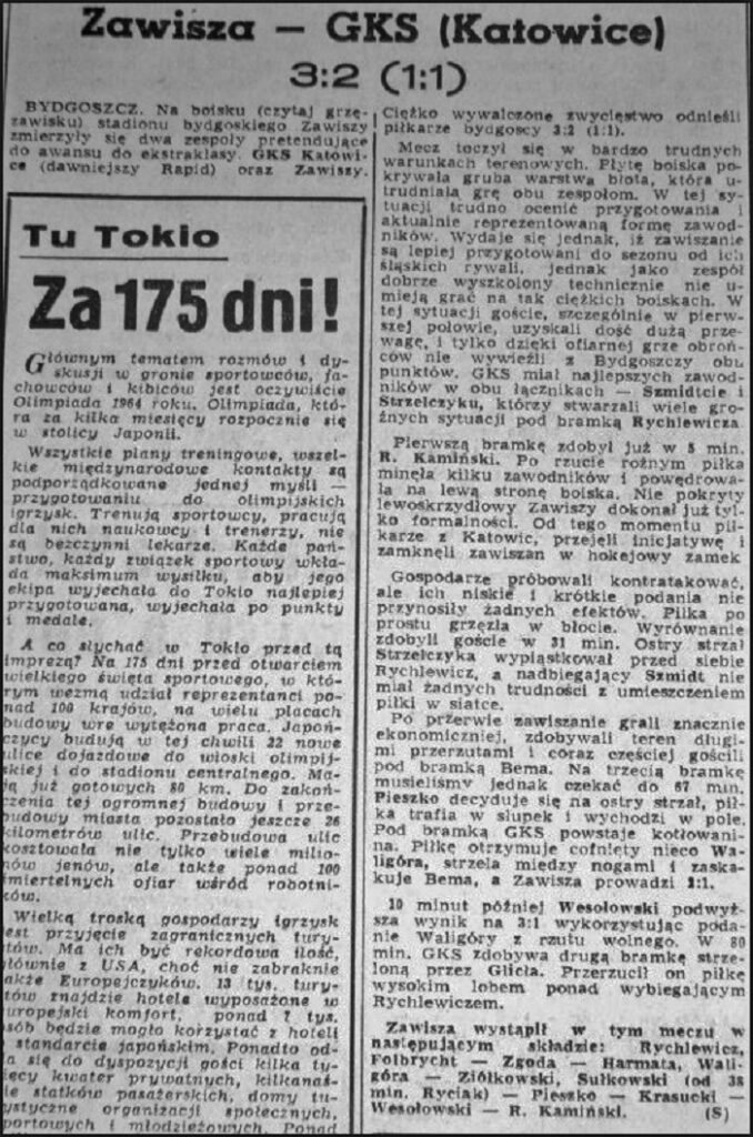 „Gazeta Pomorska” z 31.03.1964 o meczu Zawisza – GieKSa (29.03.1964).