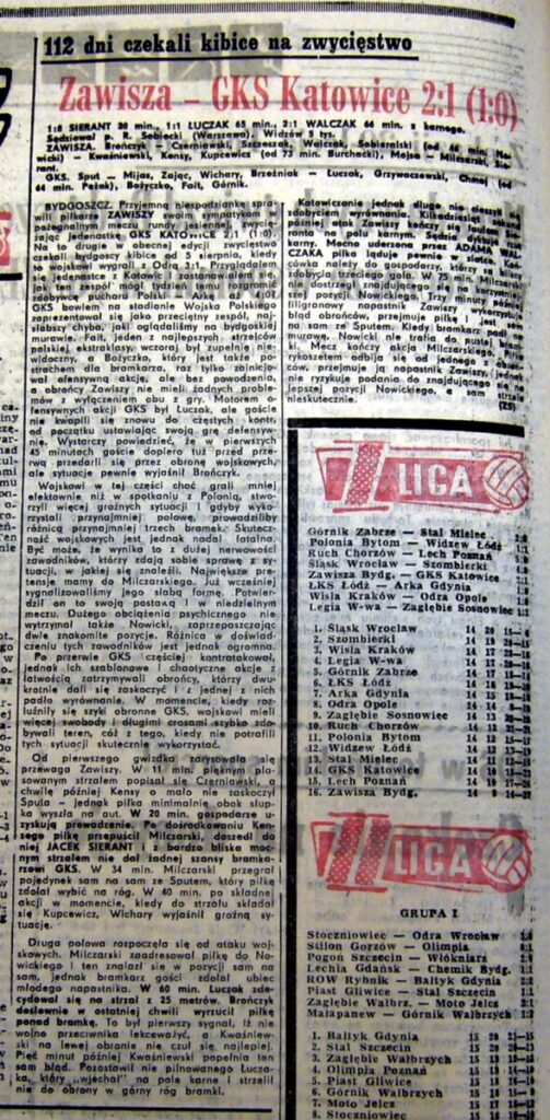 „Gazeta Pomorska" z 26.11.1979 o meczu Zawisza – GKS Katowice (25.11.1979). 